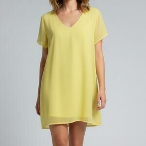 Lulus Mini Shift Dress Yellow Chiffon Short Sleeve V Neck Women's Size XS NWT